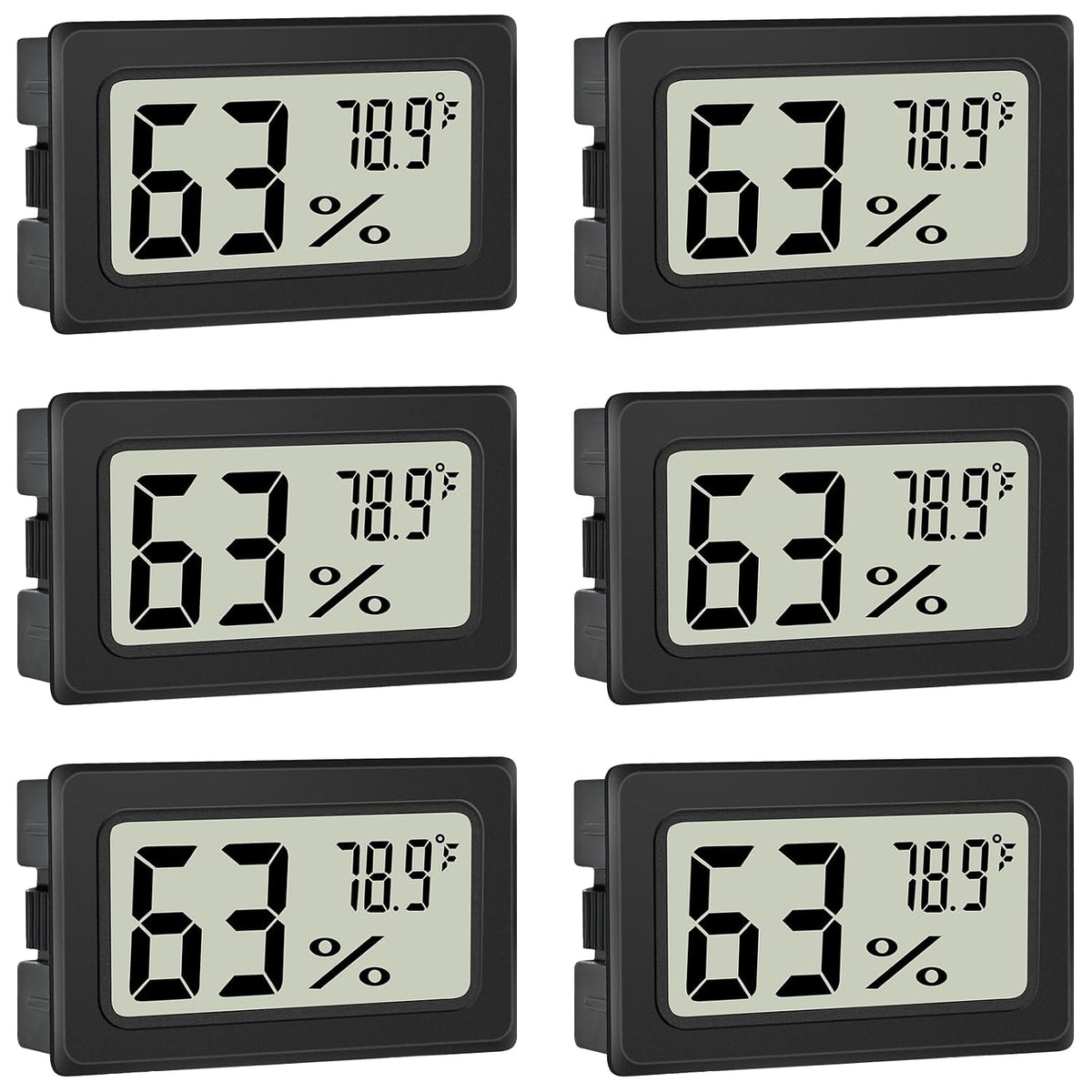 Humidity Meter Indoor Thermometer 6-Pack Mini Digital Thermometer Hygrometer Indoor Temperature Humidity Meters Gauge LCD Display Fahrenheit (℉) for Greenhouse, Reptile Tank, Cellar, Closet
