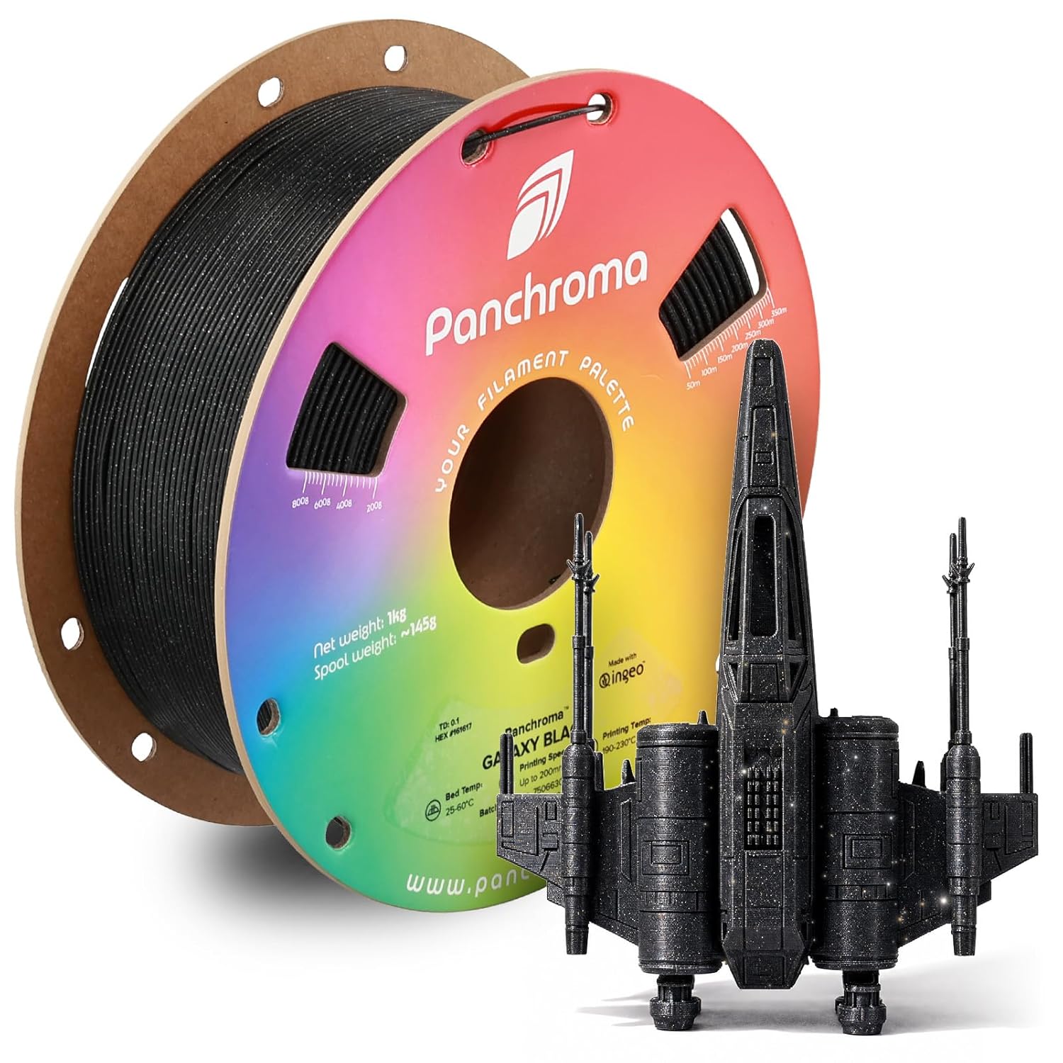 Polymaker Panchroma Galaxy PLA Filament 1.75mm, Galaxy Black 3D Printer PLA Filament 1kg - Twinkling 3D Printing Filament, Dimensional Accuracy +/- 0.03mm (0.6mm Nozzle Required)