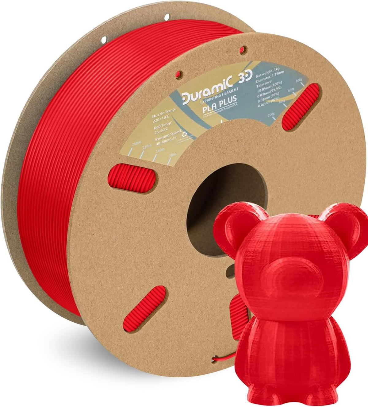 Duramic PLA Plus red 1kg filament spool for tougher everyday utility 3D prints