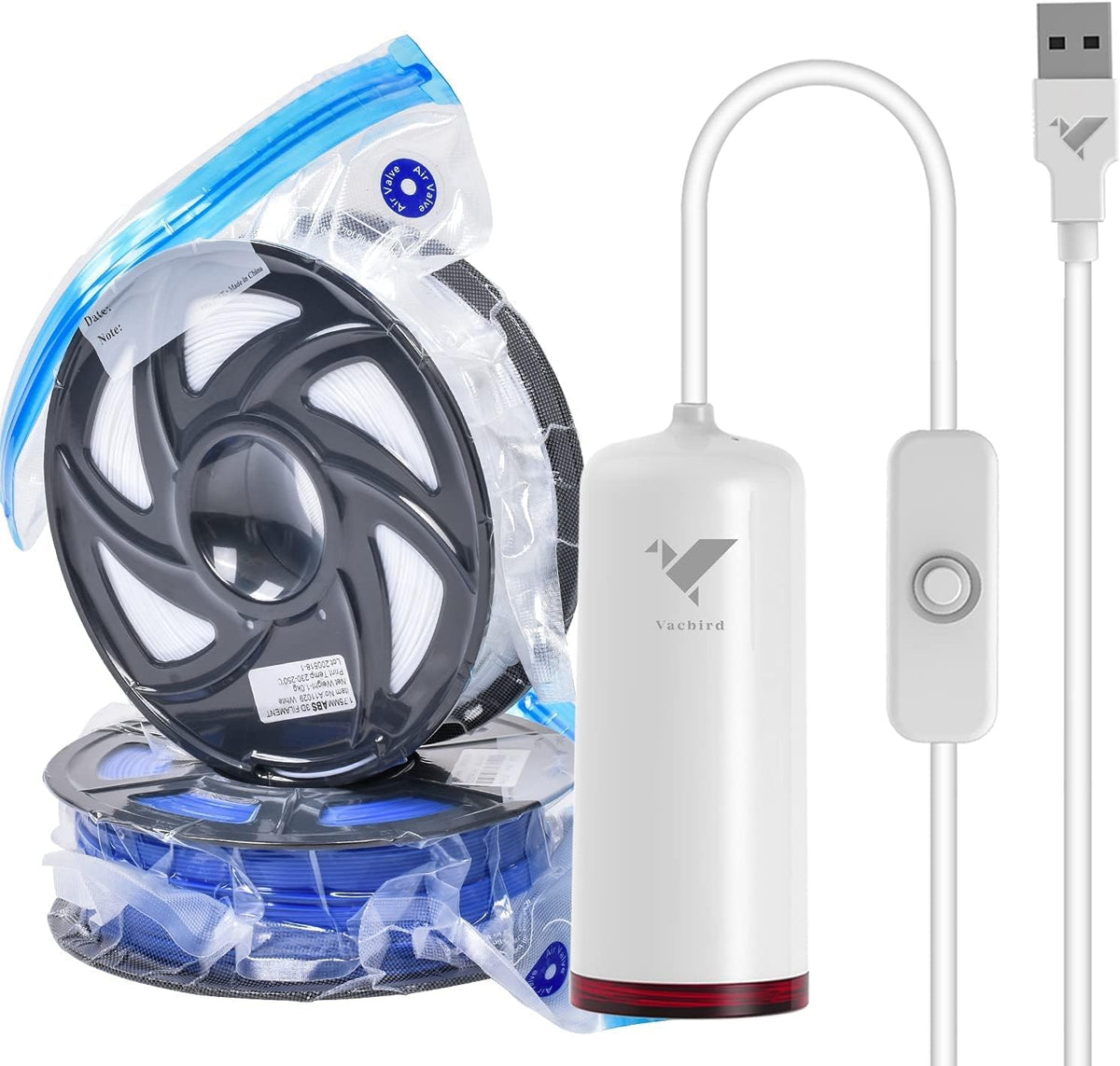 Vacbird 10 Packs Filament Storage Bags Sets, Vacuum Sealed Bags with Electric Pump, 3D Printer Filament Keep Dry