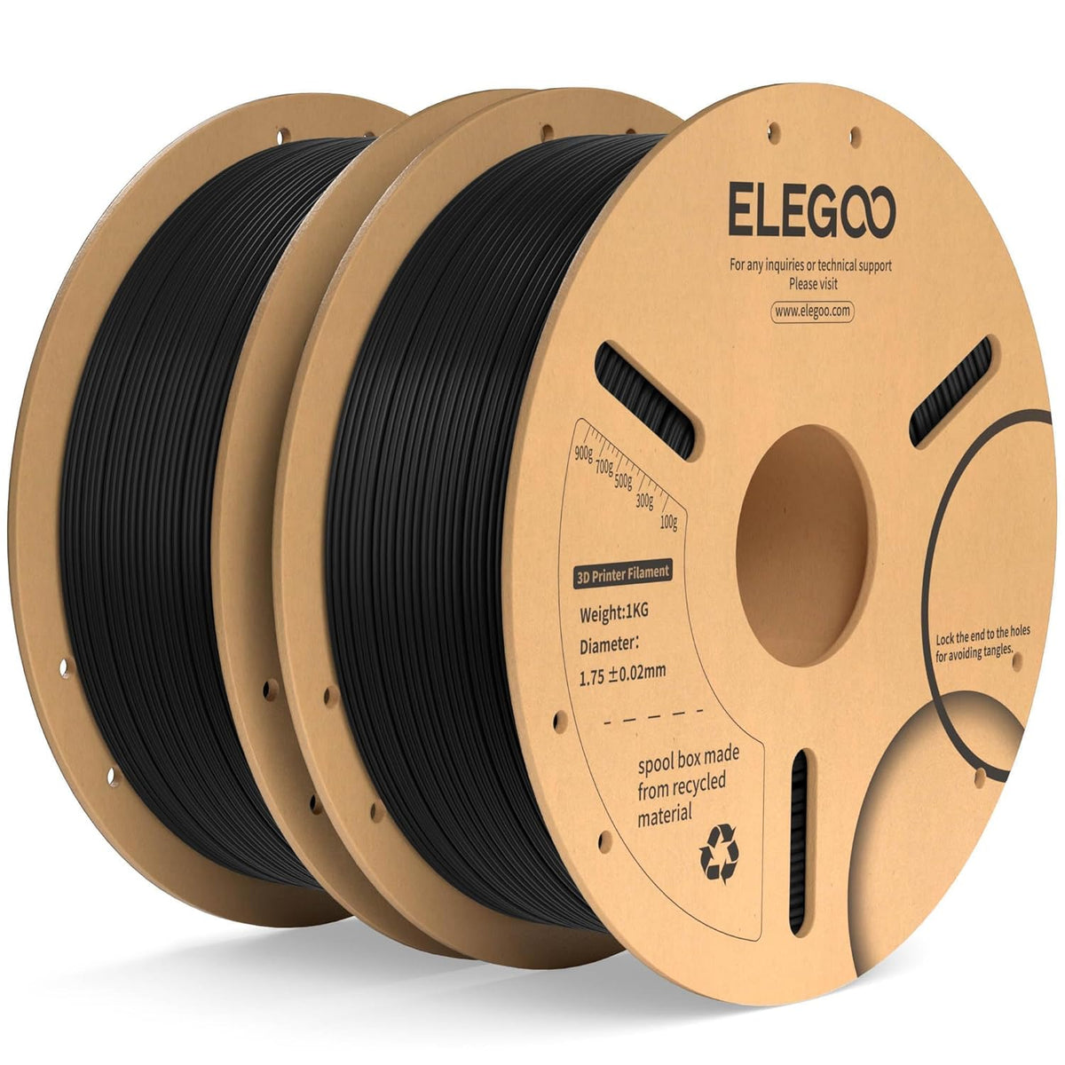 ELEGOO PLA Plus Black two-spool 2KG bundle for repeat utility-part 3D printing