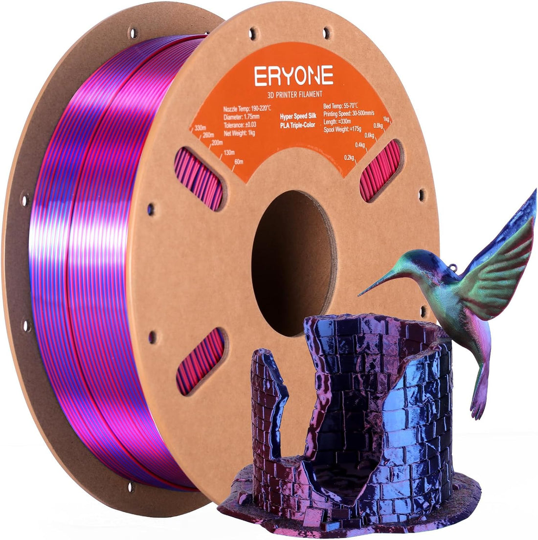 ERYONE tri-color silk red blue green PLA Plus 1.75 mm 1 kg filament spool
