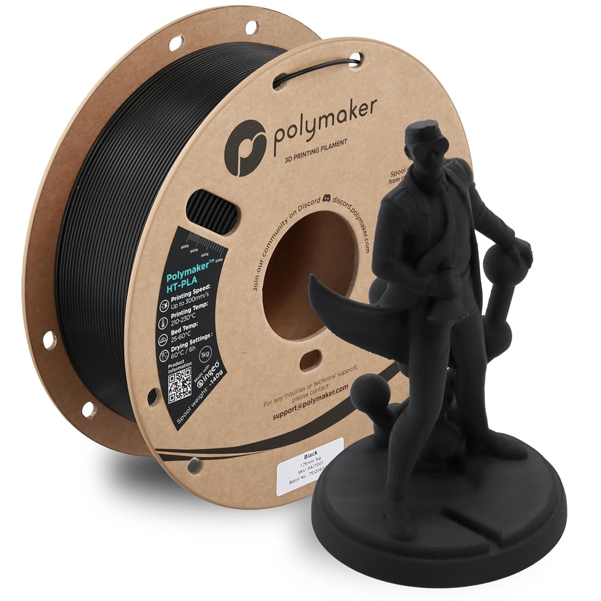 Polymaker HT-PLA Black filament spool for jigs fixtures and harder-use parts that need more temperature margin