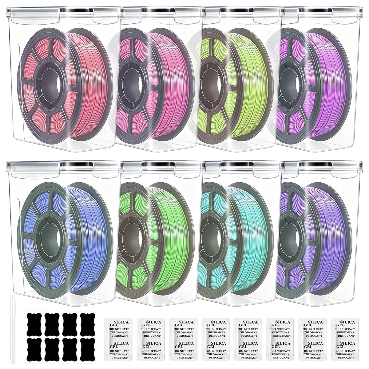 Clear airtight filament storage box for open 3D printer spools and shelf humidity control