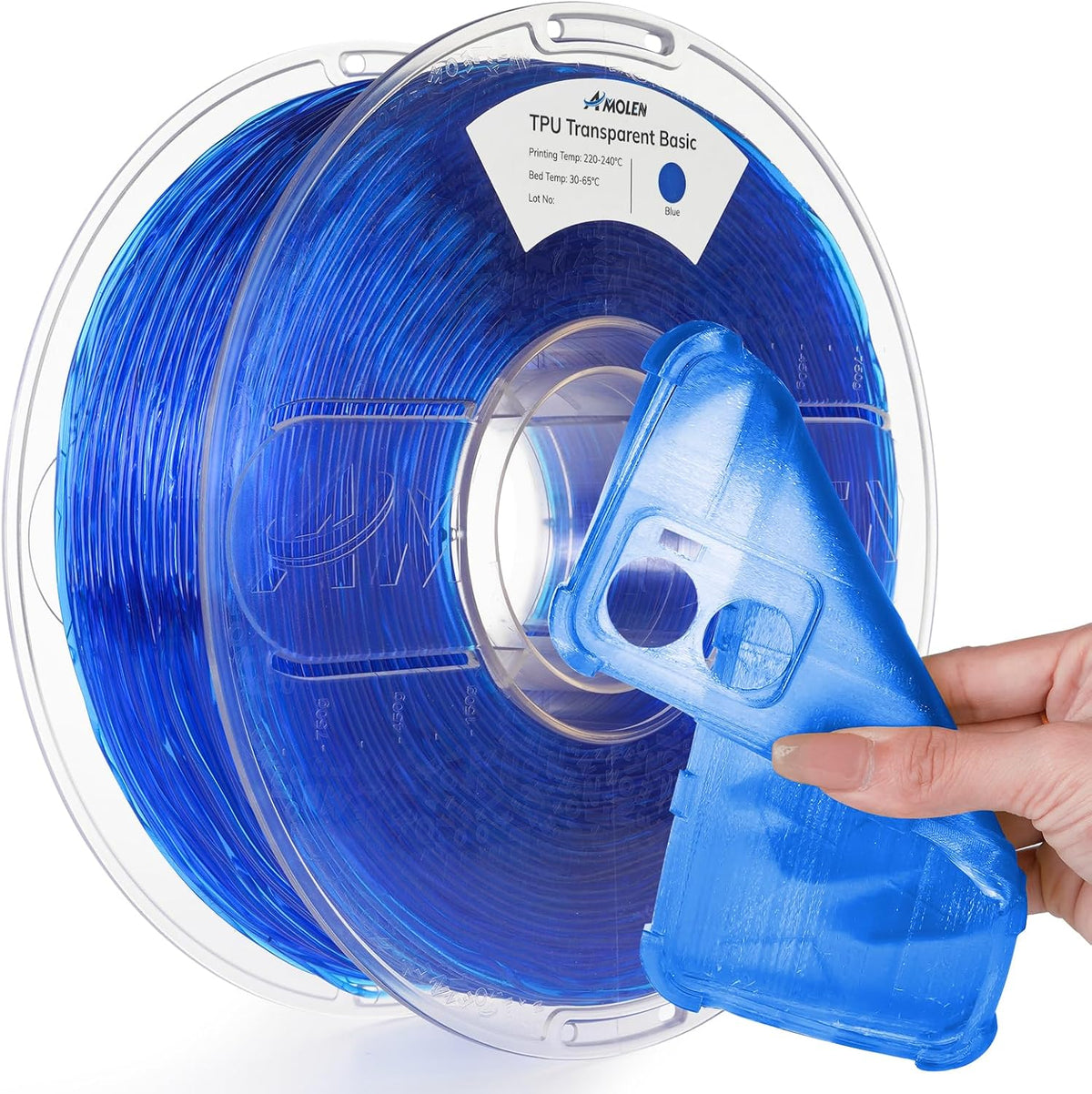 AMOLEN transparent blue 95A TPU filament spool for flexible 3D printing
