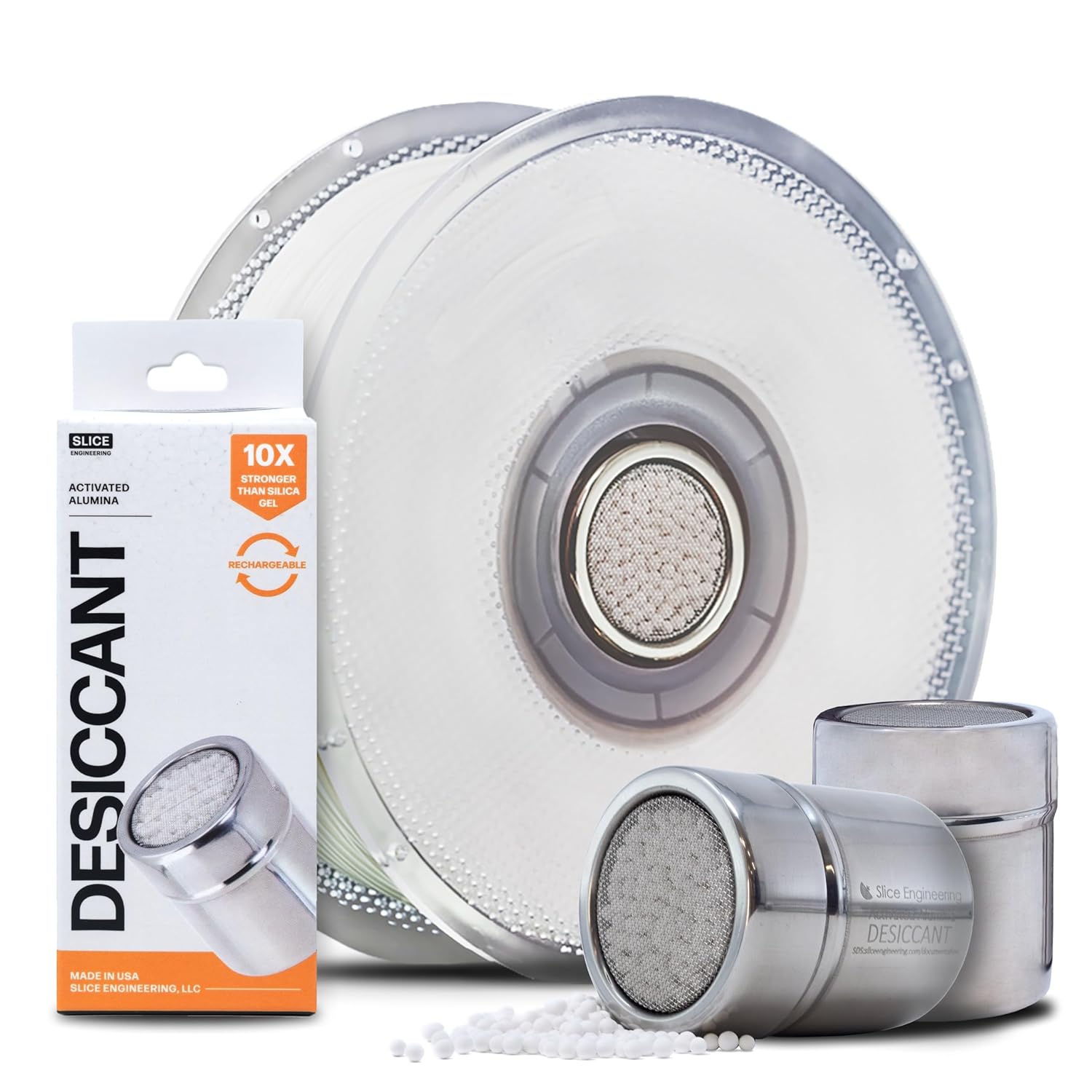 Slice Engineering filament drying desiccant spool insert for 3D printer filament storage