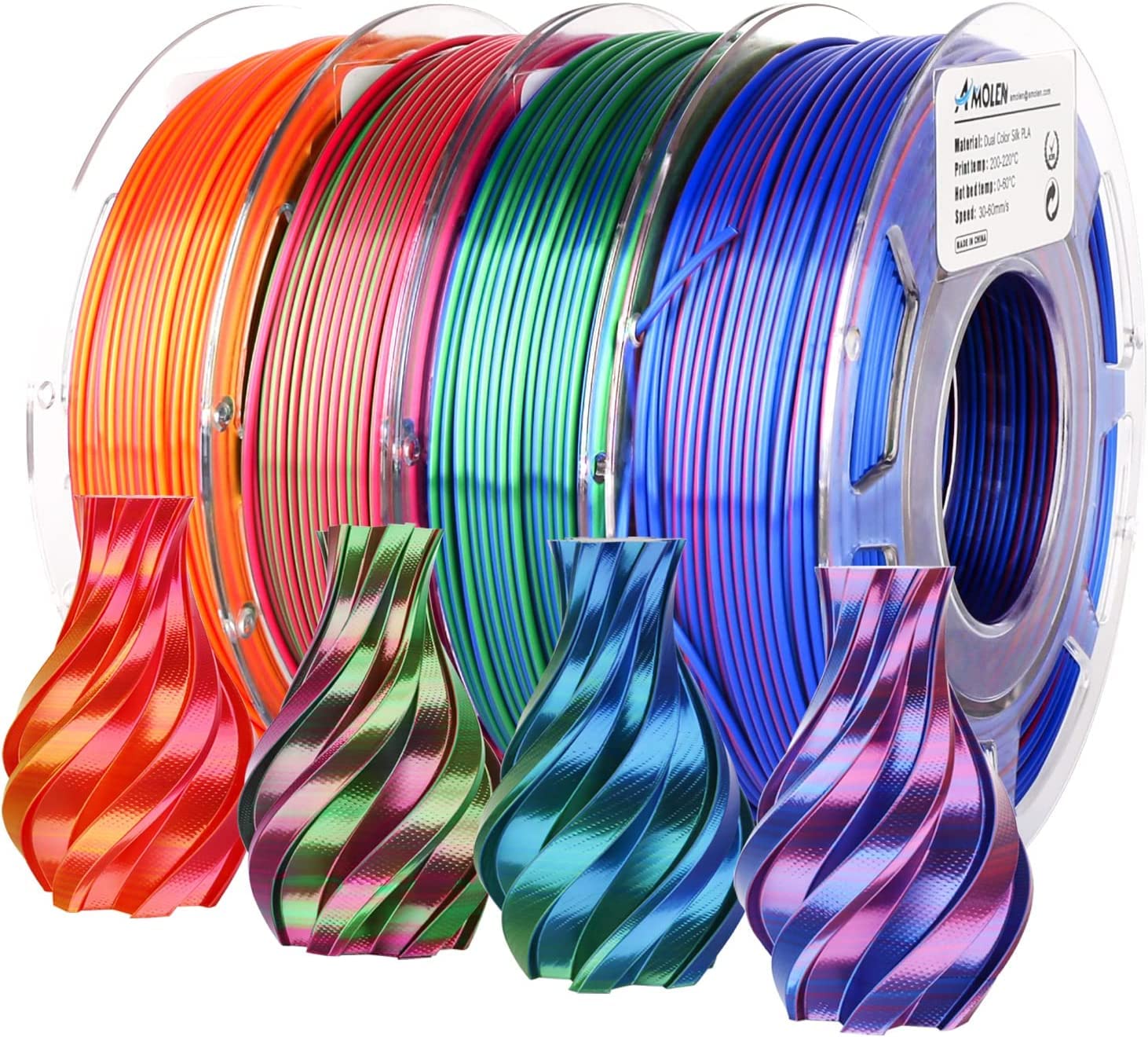 AMOLEN silk PLA dual-color filament bundle for 3D printers