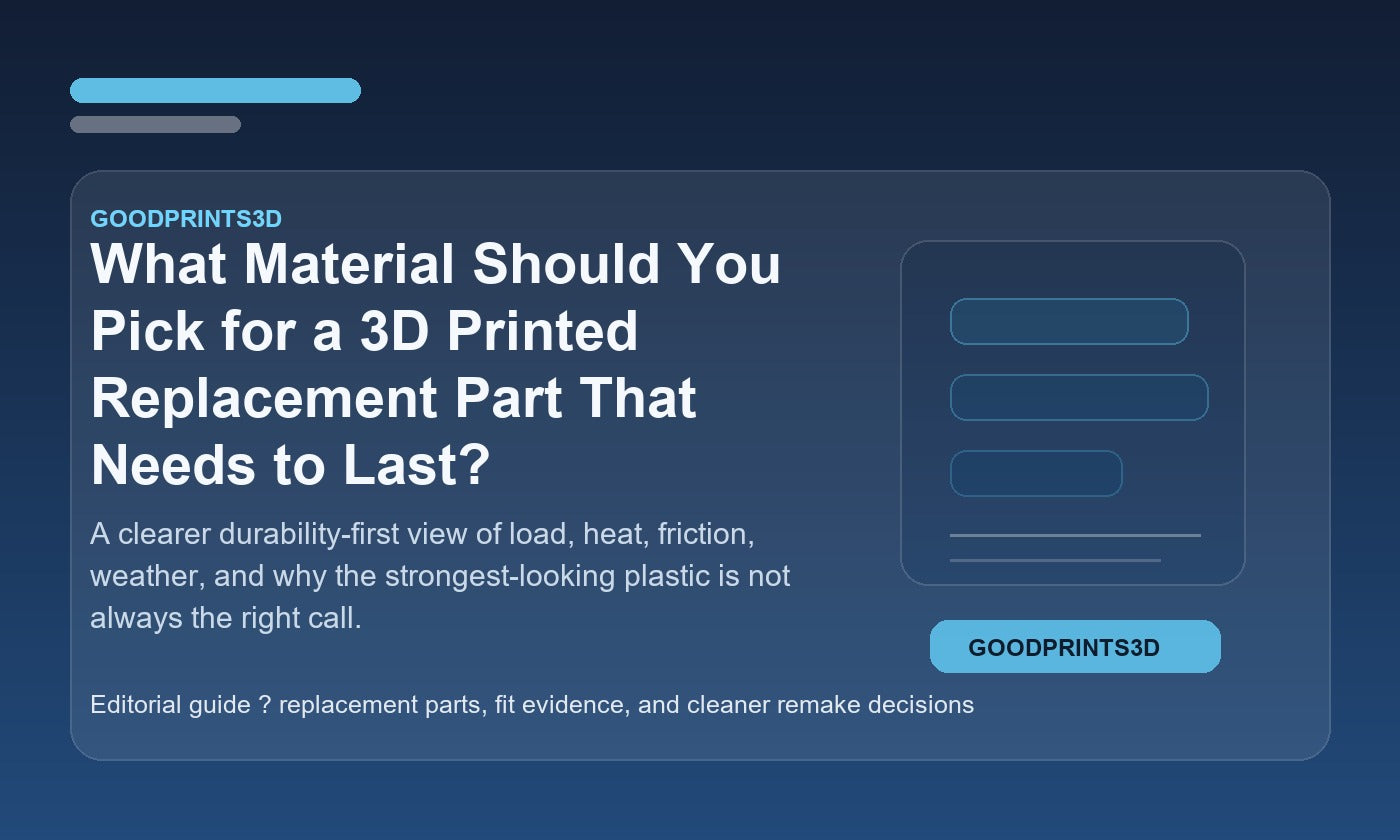 Branded GoodPrints3D article image for a guide about choosing a lasting material for a 3D printed replacement part.