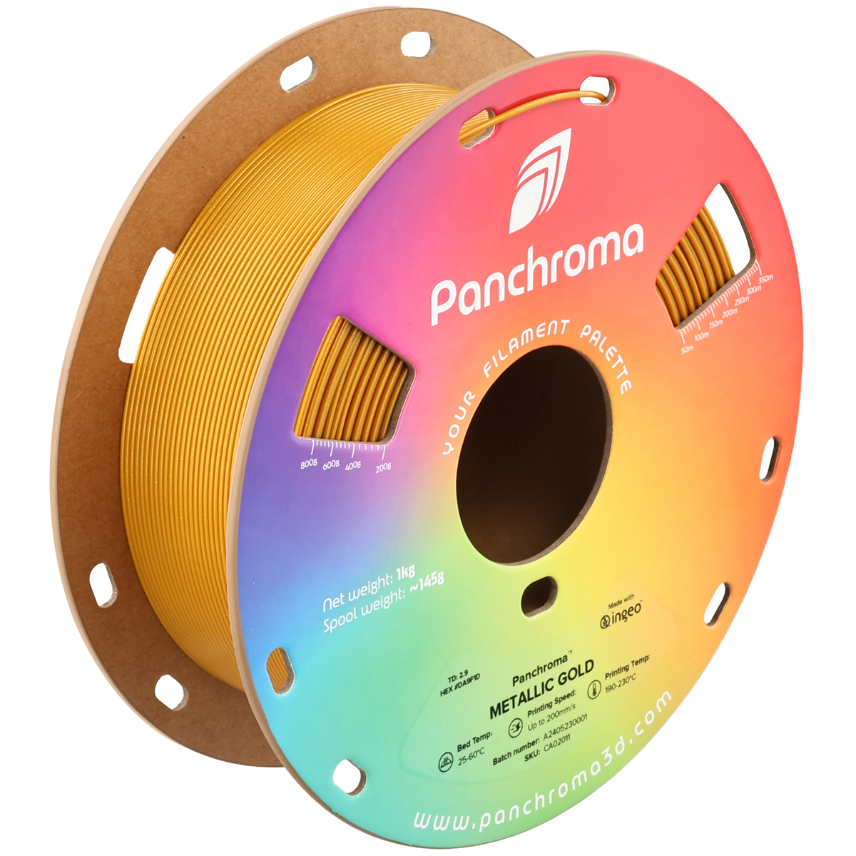 Polymaker Panchroma Metallic PLA filament spool in metallic gold