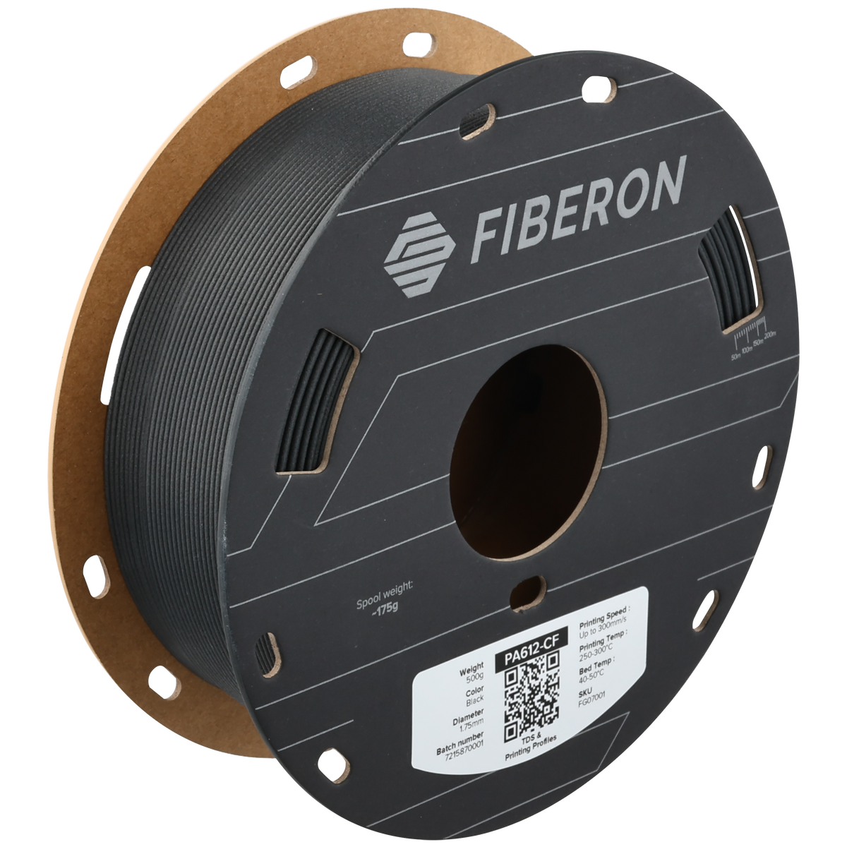 Polymaker Fiberon PA612-CF15 black 0.5 kg carbon-fiber nylon filament spool