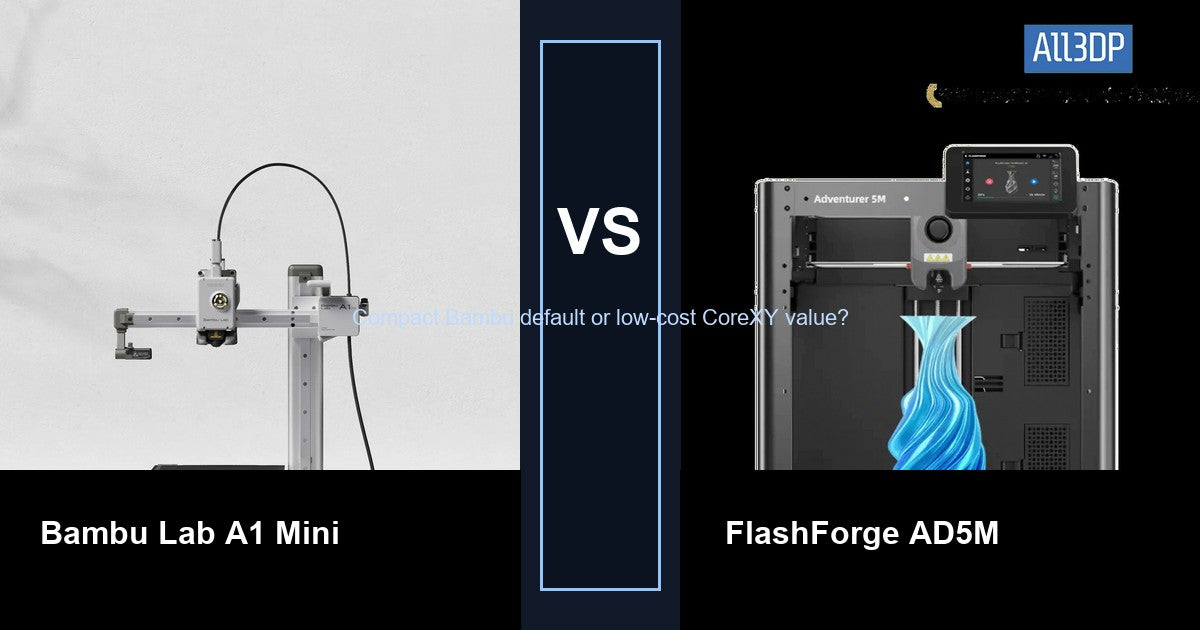 Bambu Lab A1 Mini vs FlashForge Adventurer 5M comparison hero image