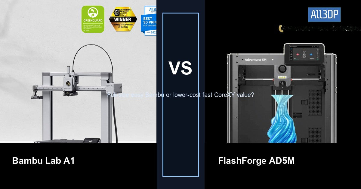 Bambu Lab A1 vs FlashForge Adventurer 5M comparison hero image