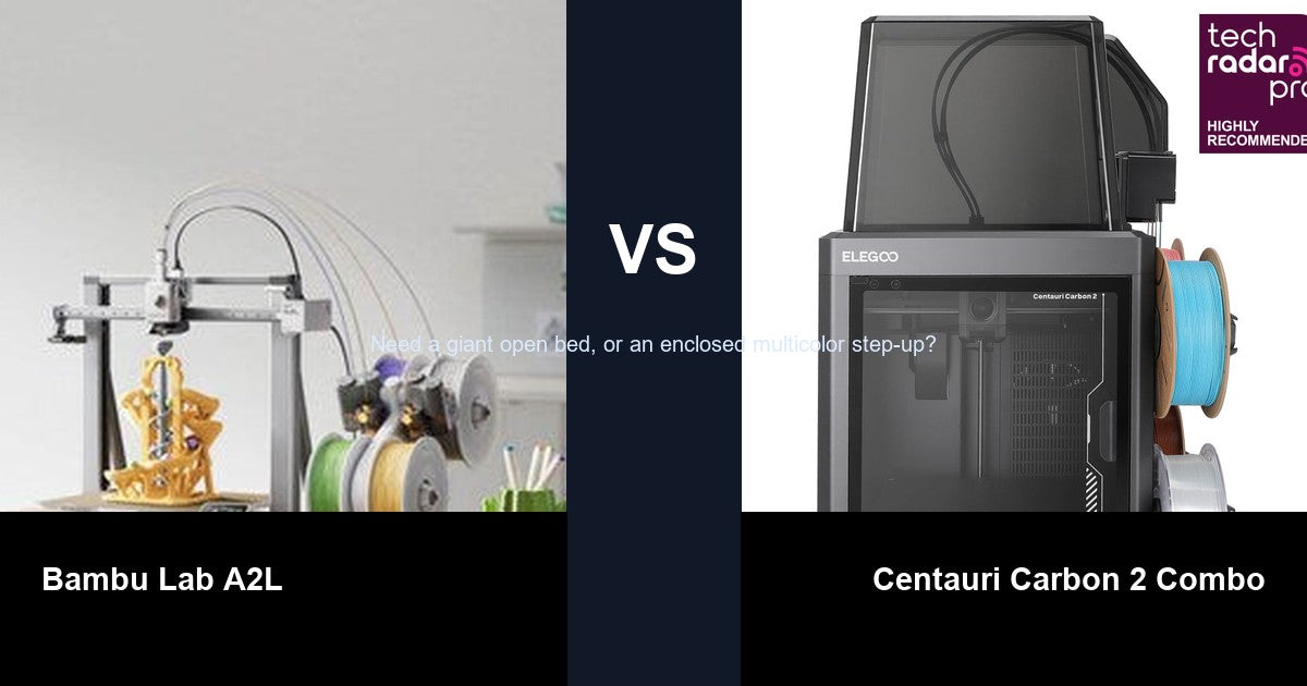 Bambu Lab A2L vs Elegoo Centauri Carbon 2 Combo comparison hero image