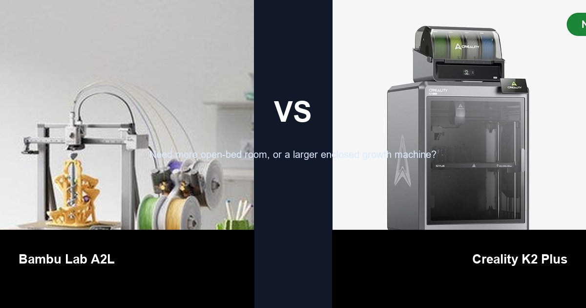 Bambu Lab A2L vs Creality K2 Plus comparison hero image