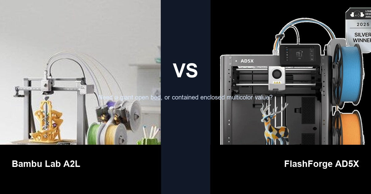 Bambu Lab A2L vs FlashForge AD5X comparison hero image