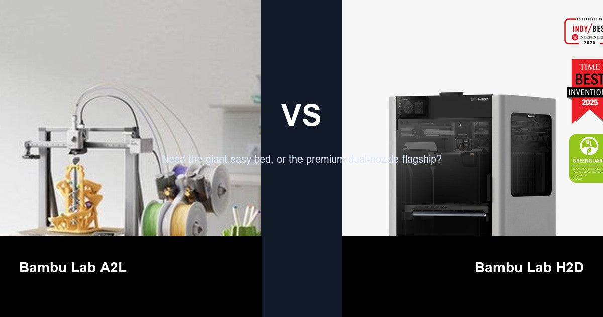 Bambu Lab A2L vs Bambu Lab H2D comparison hero image