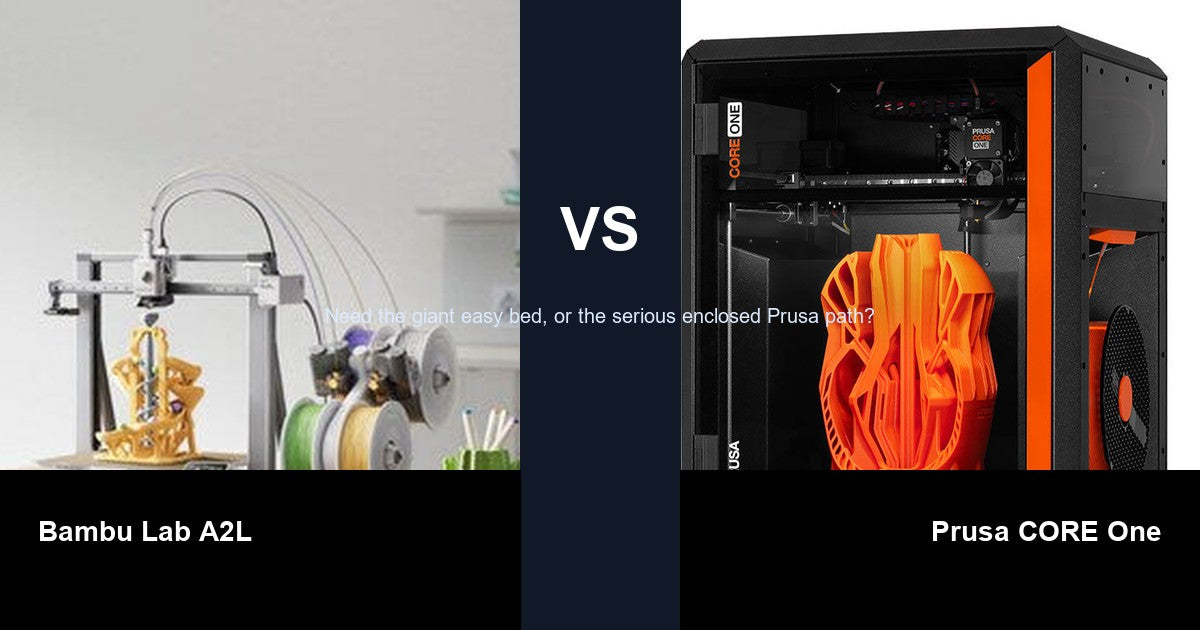 Bambu Lab A2L vs Prusa CORE One comparison hero image