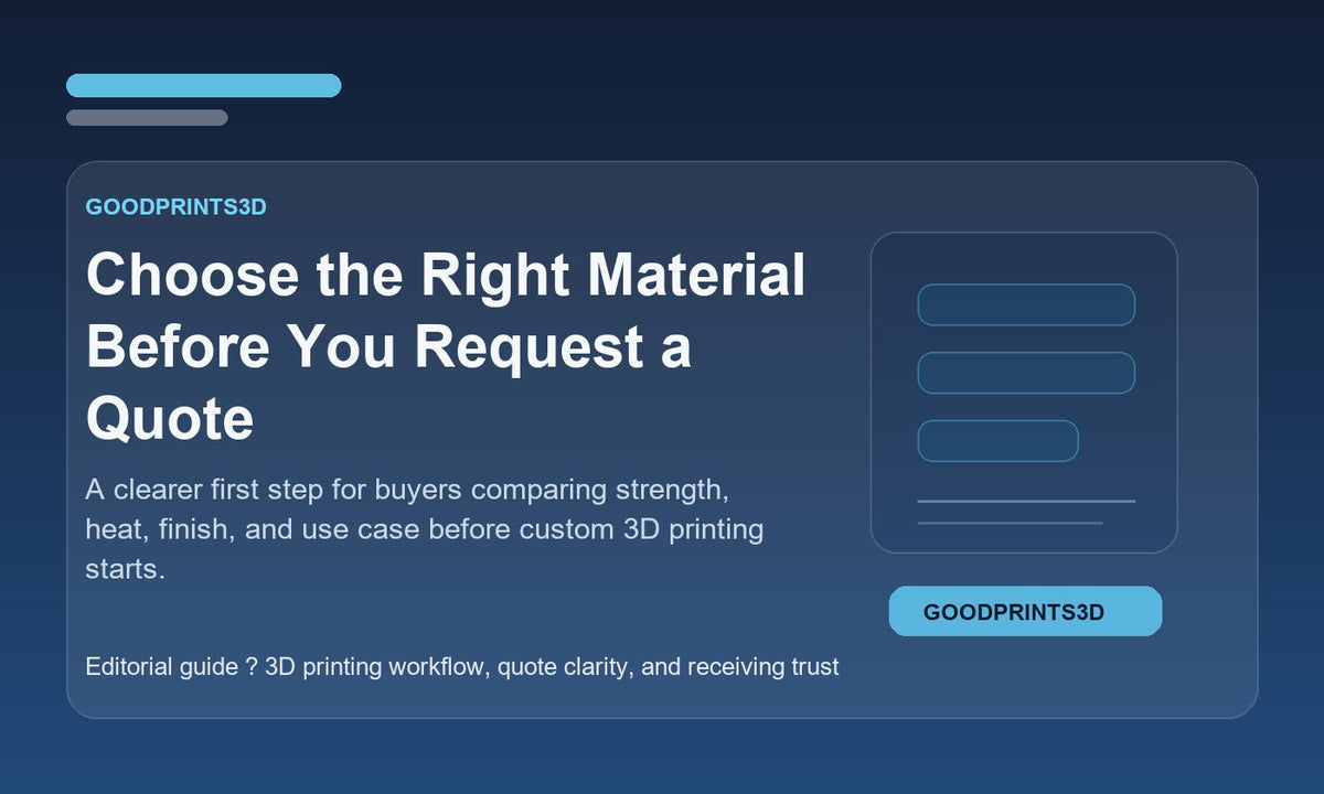Branded GoodPrints3D image for a guide about choosing the right material before requesting a custom 3D printing quote.