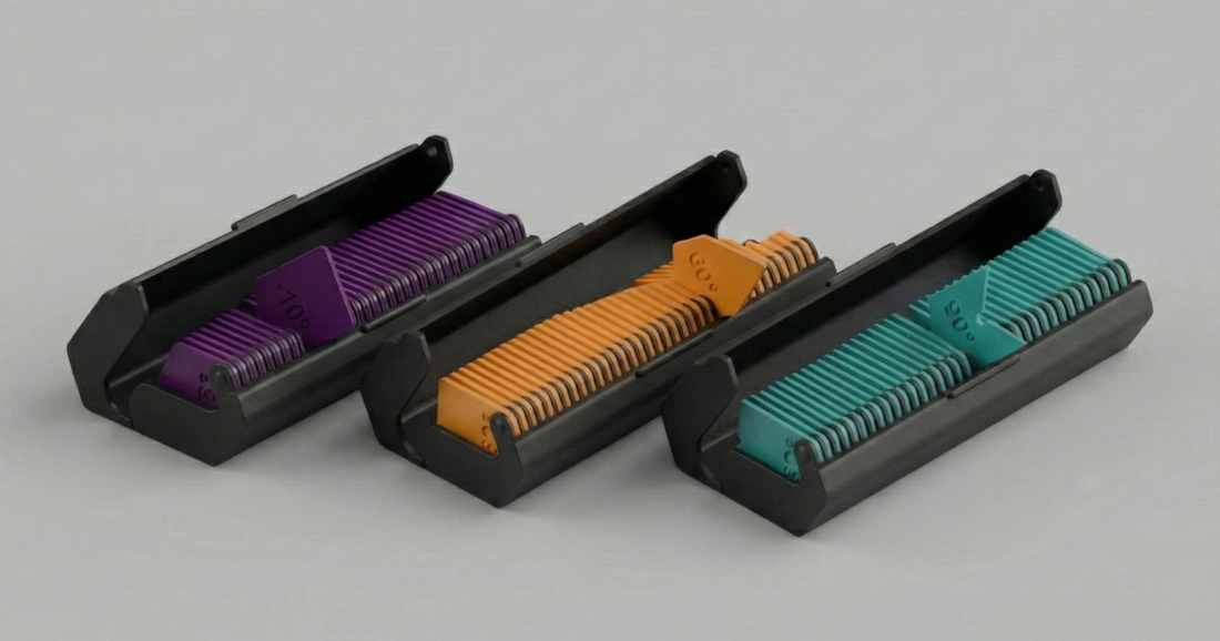 3D printed angle gauge set in a compact organizer for reverse engineering and measurement work