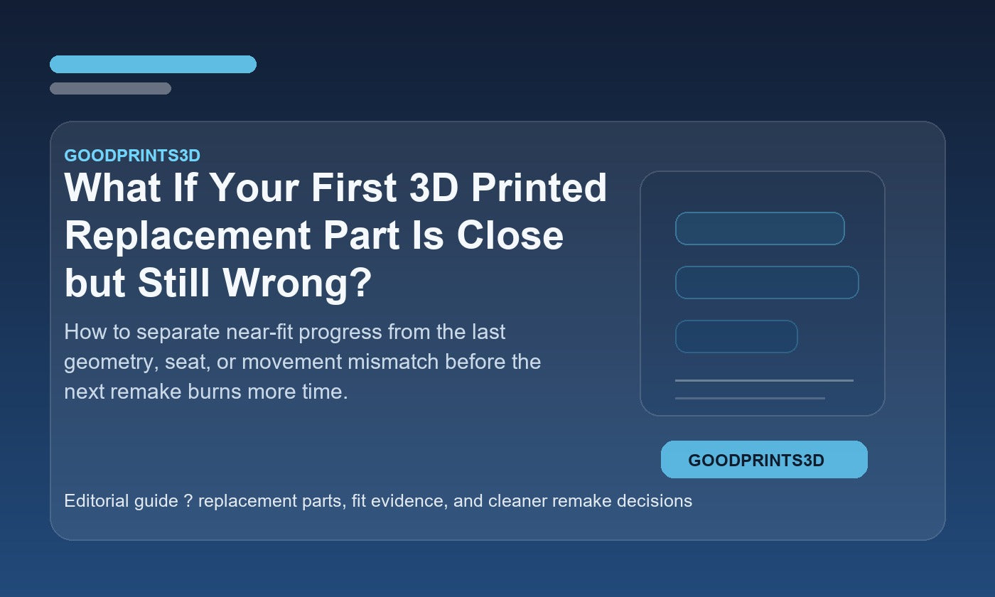 Branded GoodPrints3D article image for a guide about when a first 3D printed replacement part is close but still wrong.