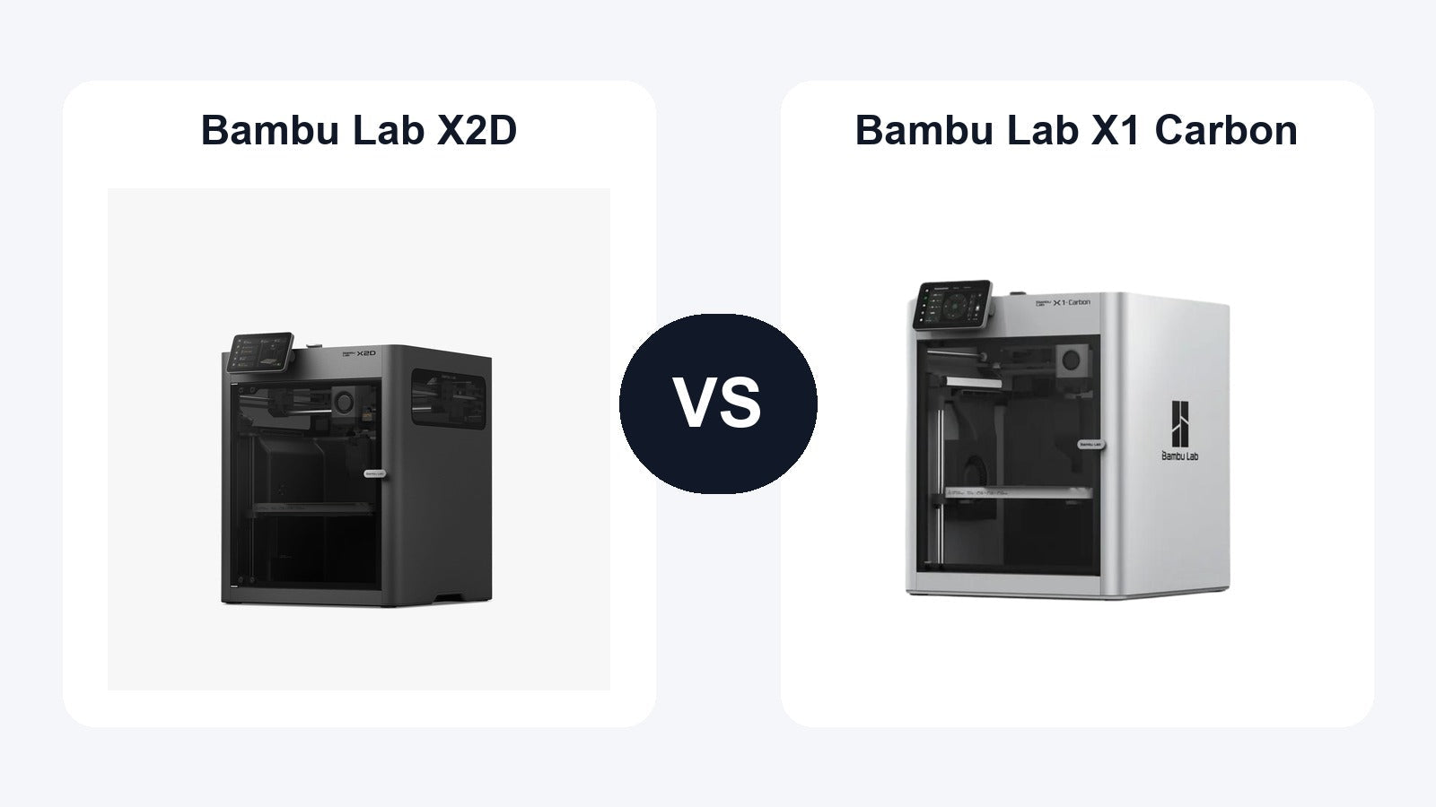 Bambu Lab X2D and Bambu Lab X1 Carbon 3D printer comparison hero image