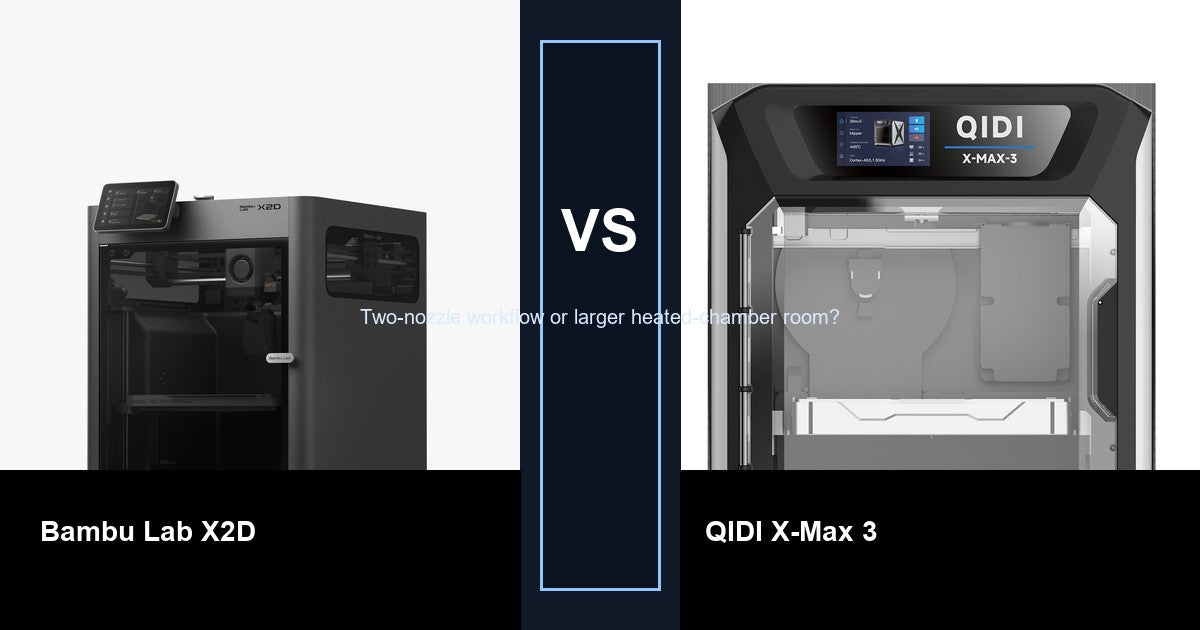 Bambu Lab X2D vs QIDI X-Max 3 comparison hero image