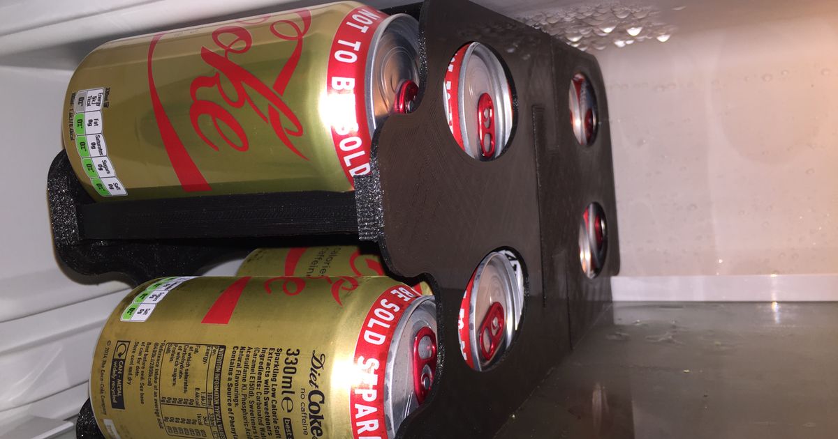 3D printed refrigerator can holder organizing soda cans in a fridge shelf lane