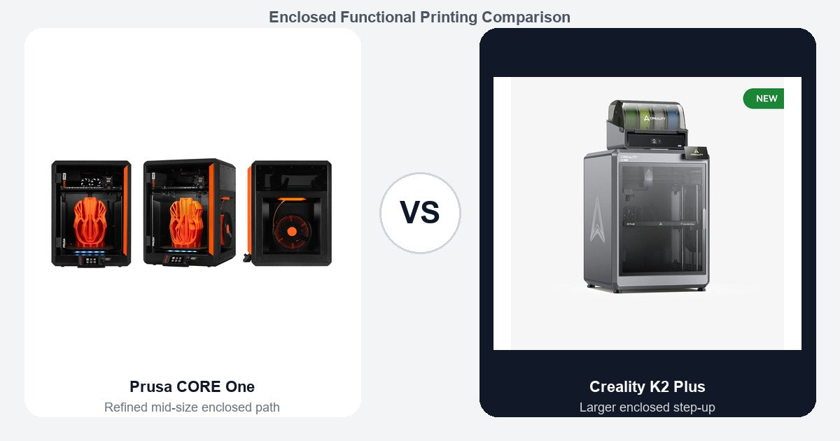 Prusa CORE One+ vs Creality K2 Plus comparison hero image