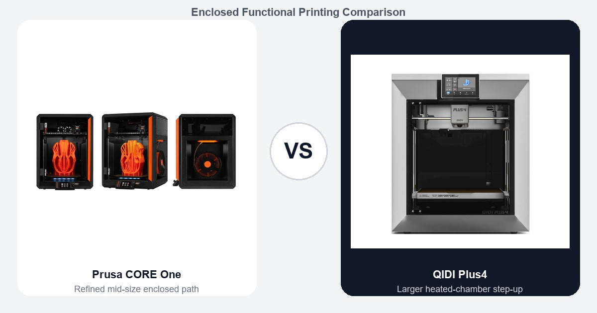 Prusa CORE One+ vs QIDI Plus4 comparison hero image