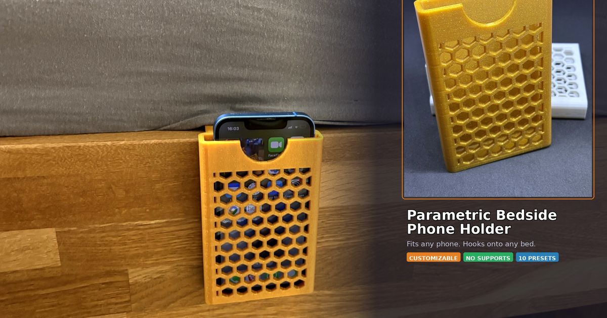 3D printed bedside phone holder mounted to a bed frame