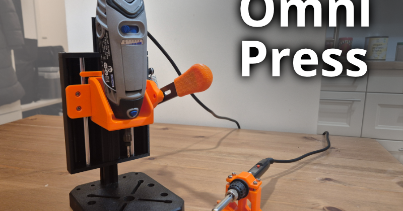 3D printed Omni Press bench tool for drilling and heat-set inserts