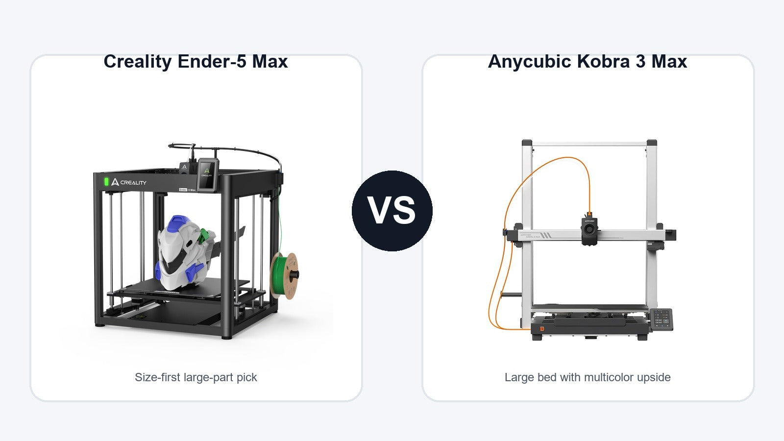 Creality Ender-5 Max and Anycubic Kobra 3 Max 3D printer comparison hero image
