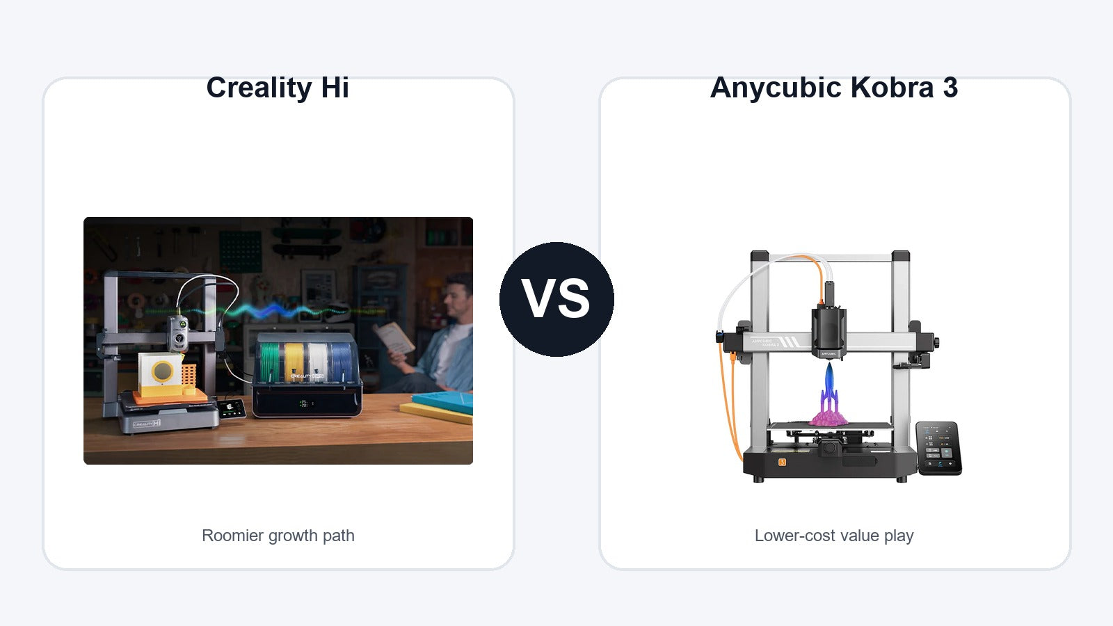 Creality Hi and Anycubic Kobra 3 3D printer comparison hero image