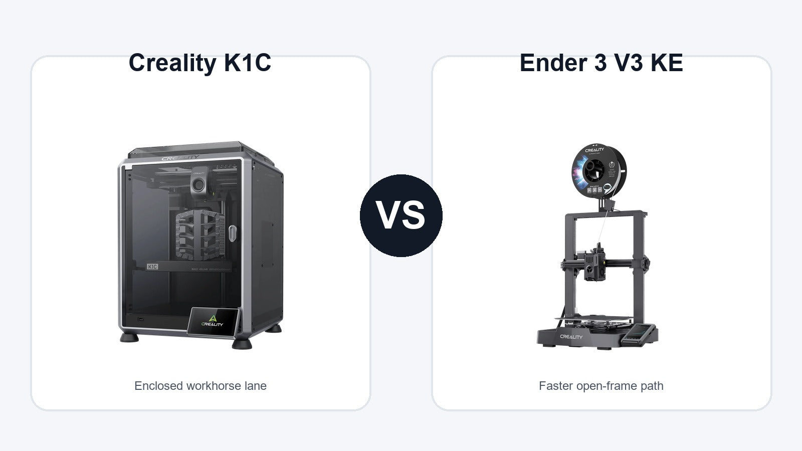 Creality K1C and Creality Ender 3 V3 KE 3D printer comparison hero image