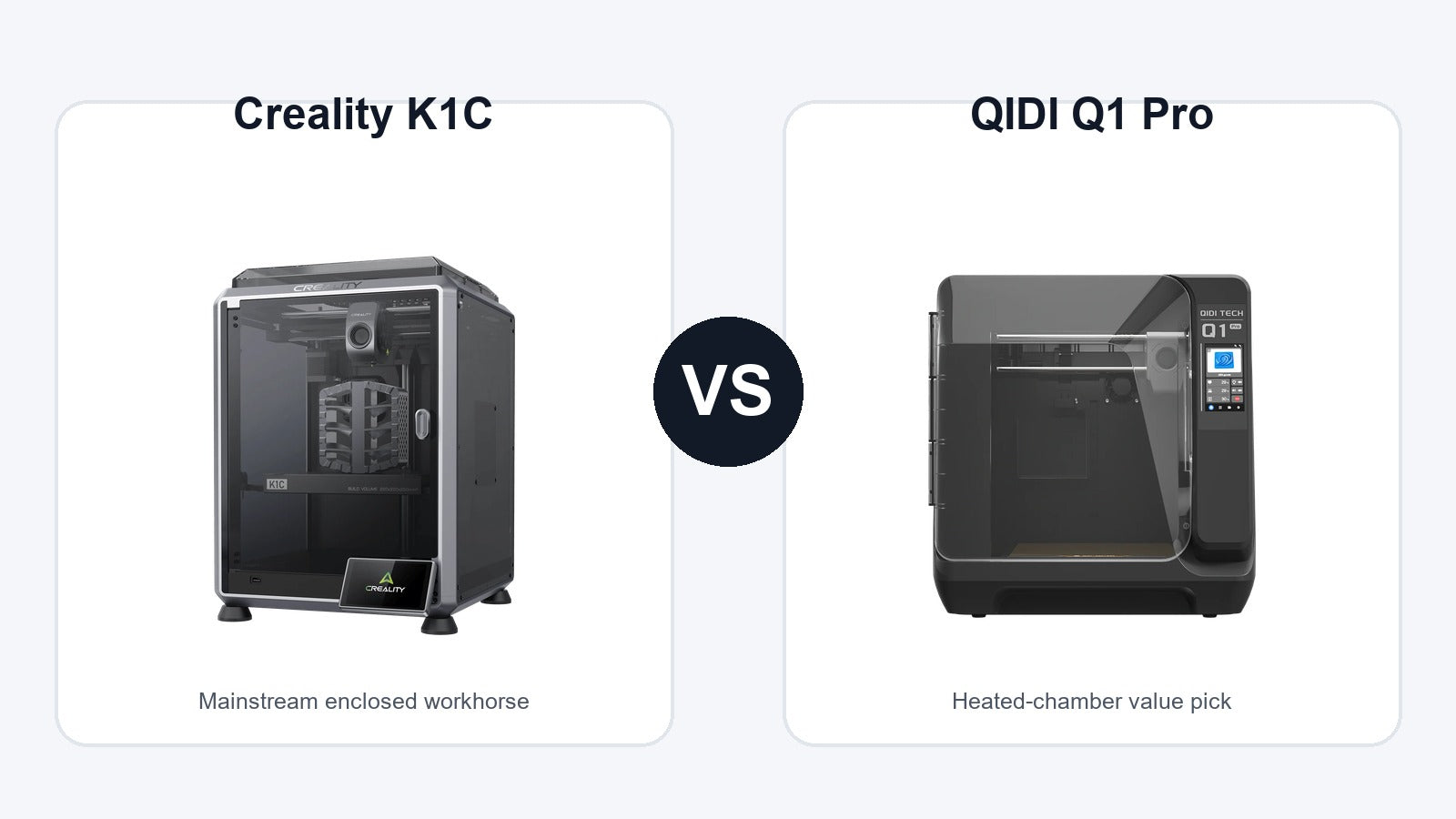 Creality K1C and QIDI Q1 Pro 3D printer comparison hero image