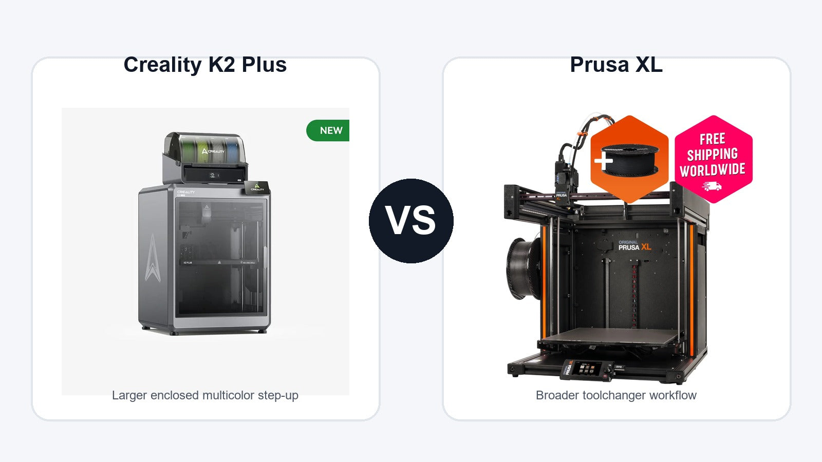 Creality K2 Plus and Prusa XL 3D printer comparison hero image