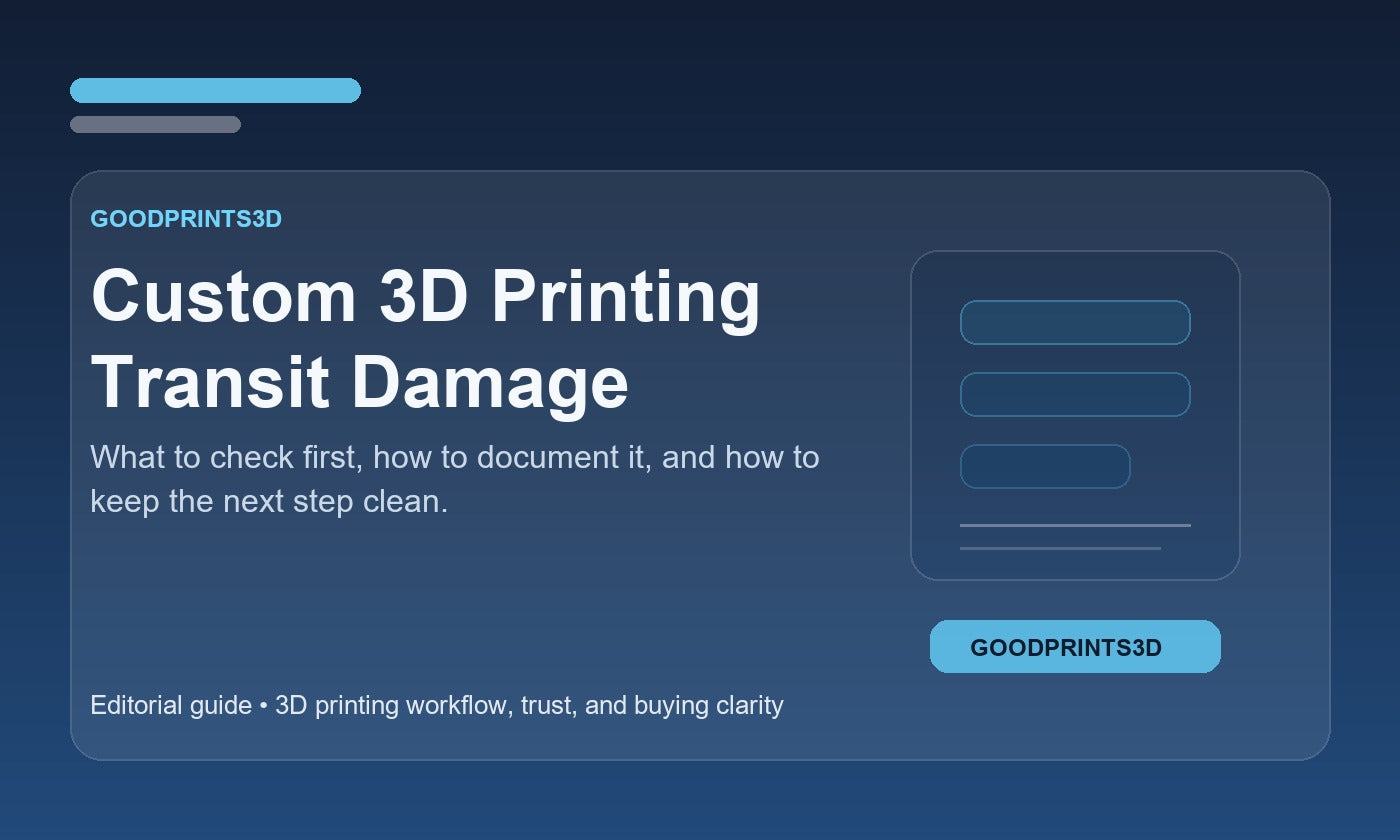 Branded GoodPrints3D article image for a guide about what to do when a custom 3D printing batch arrives damaged in transit.