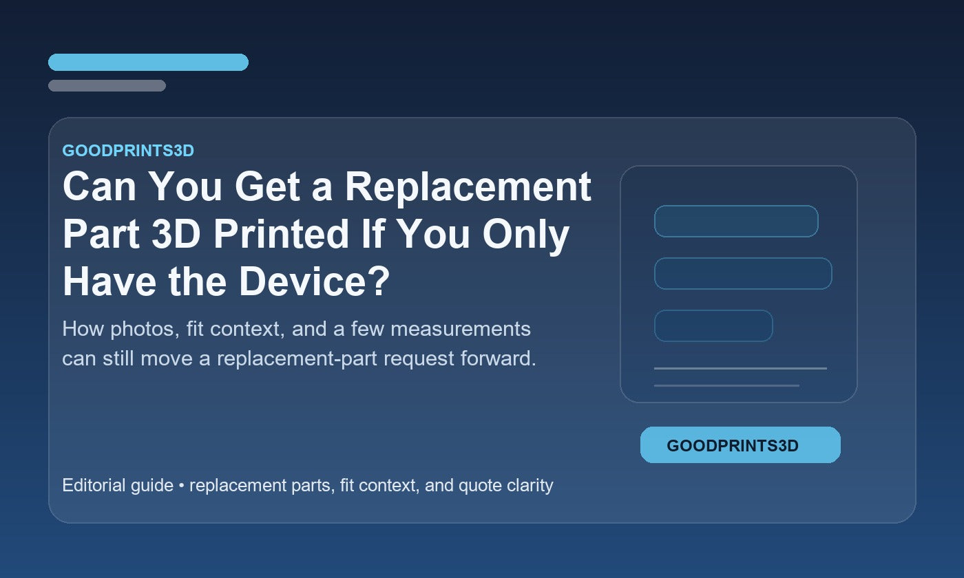 Branded GoodPrints3D article image for a guide about getting a replacement part 3D printed when you only have the device.
