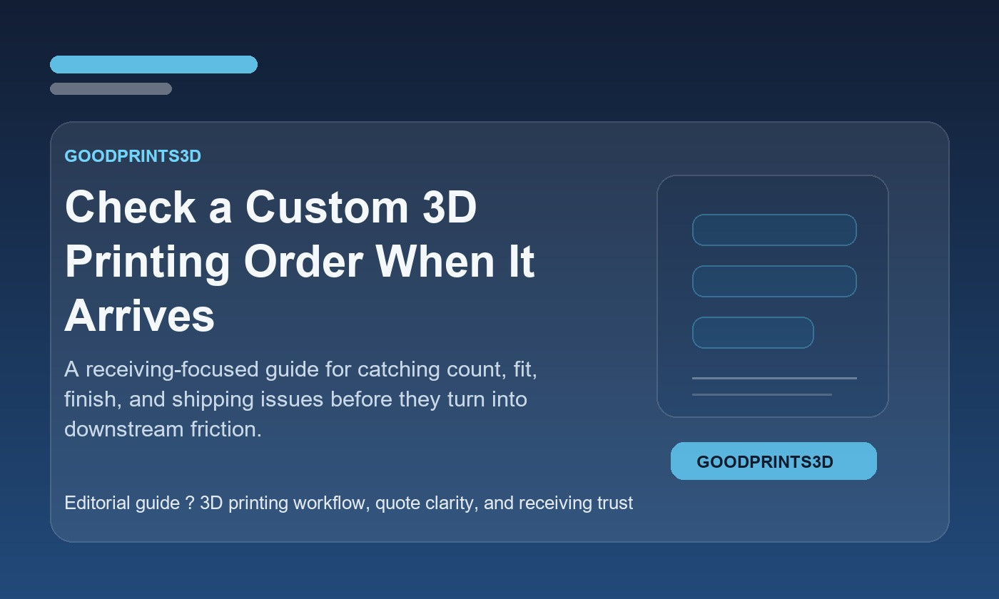 Branded GoodPrints3D image for a guide about checking a custom 3D printing order when it arrives.