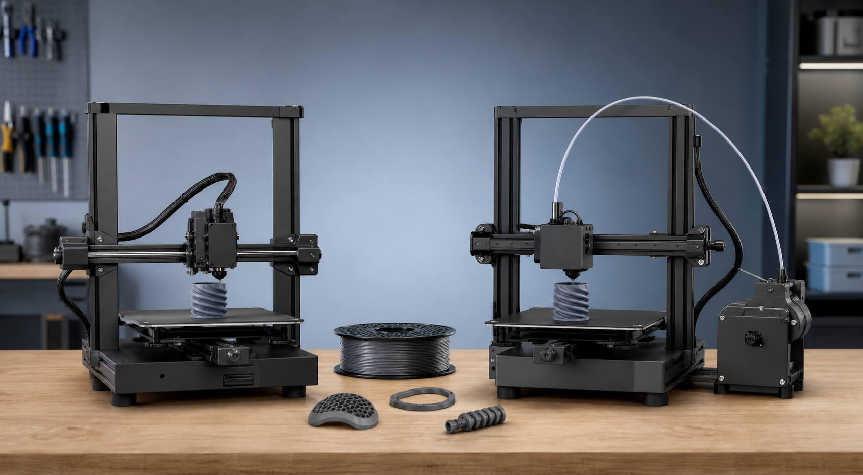 Direct-drive and Bowden 3D printers compared side by side for flexible TPU printing