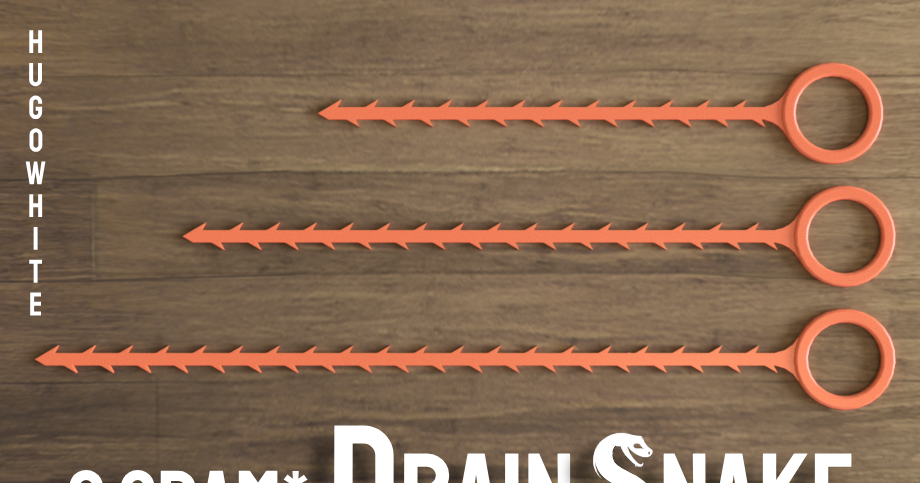 3D printed drain snake unclogger tool shown for clearing hair and debris from household sink or shower drains