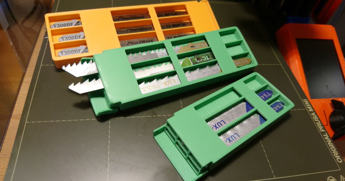 3D printed jigsaw blade case for sorted workshop blade storage