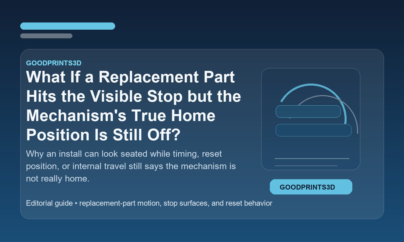 Branded GoodPrints3D article image for a guide about a replacement part reaching a visible stop while the mechanism remains out of home position.