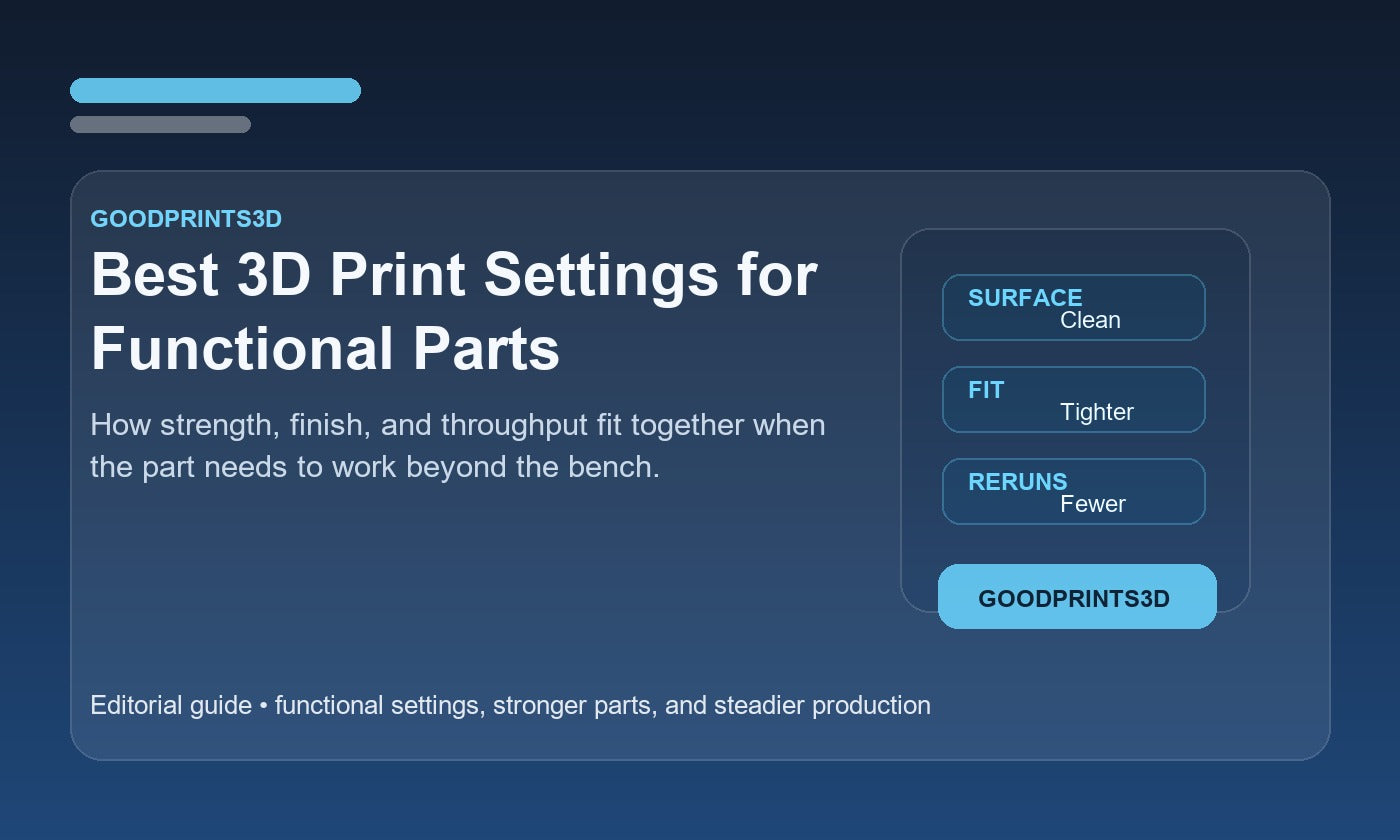 Branded GoodPrints3D article image for a guide about the best 3D print settings for functional parts.