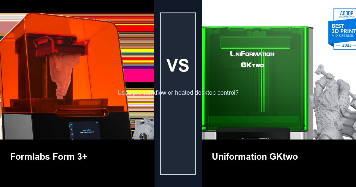 Formlabs Form 3+ vs Uniformation GKtwo comparison hero image