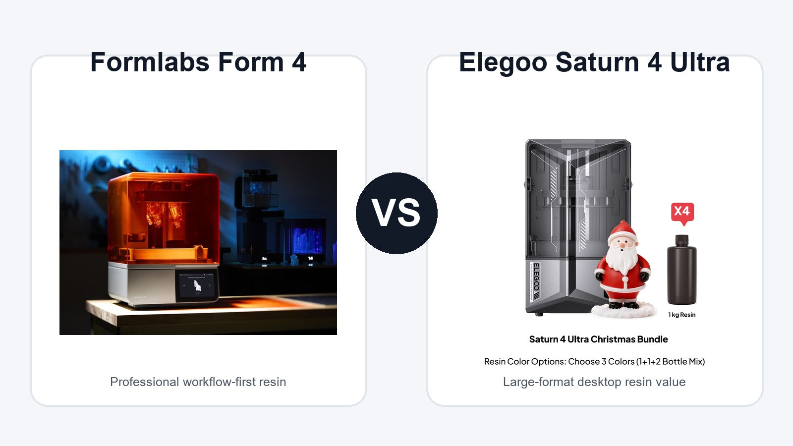 Formlabs Form 4 and Elegoo Saturn 4 Ultra resin 3D printer comparison hero image