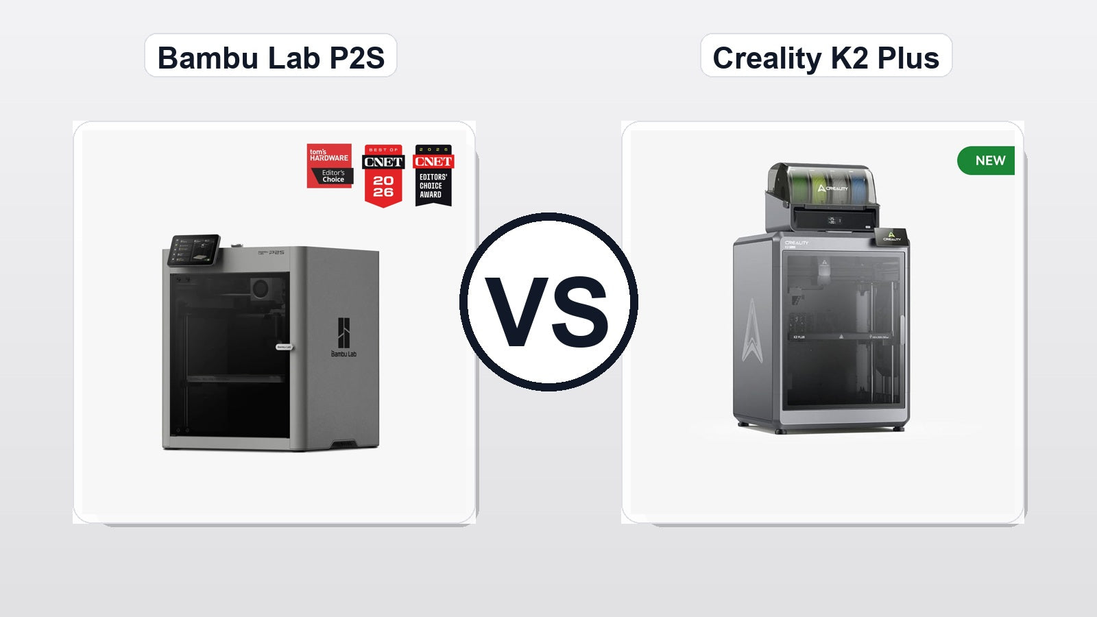 Bambu Lab P2S vs Creality K2 Plus comparison hero image