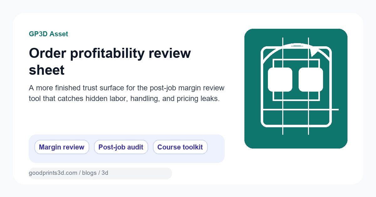 Featured image for the GP3D Asset 16 order profitability review sheet page on GoodPrints3D.