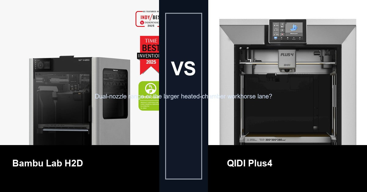 Bambu Lab H2D vs QIDI Plus4 comparison hero image