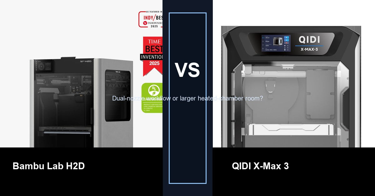 Bambu Lab H2D vs QIDI X-Max 3 comparison hero image